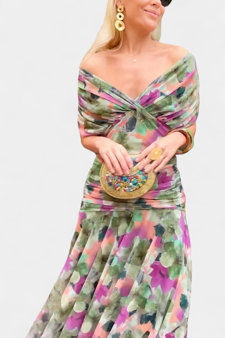 Magda - Robe longue fleurie avec décolleté en V