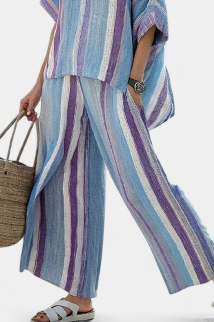 Laura | Ensemble Daisy Rayures Bleu Violet Élégant