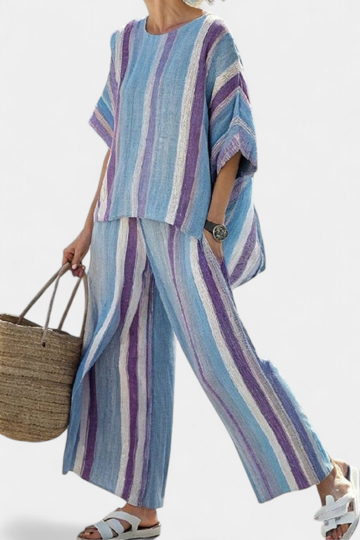 Laura | Ensemble Daisy Rayures Bleu Violet Élégant