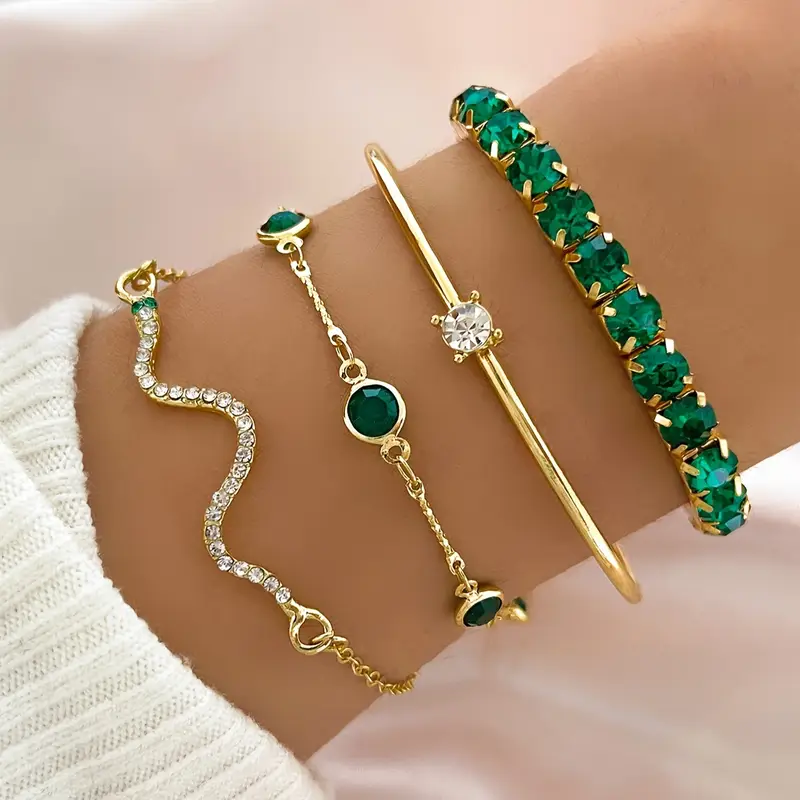 Ensemble de Bracelets Vintage Verts Élégants avec Cristaux