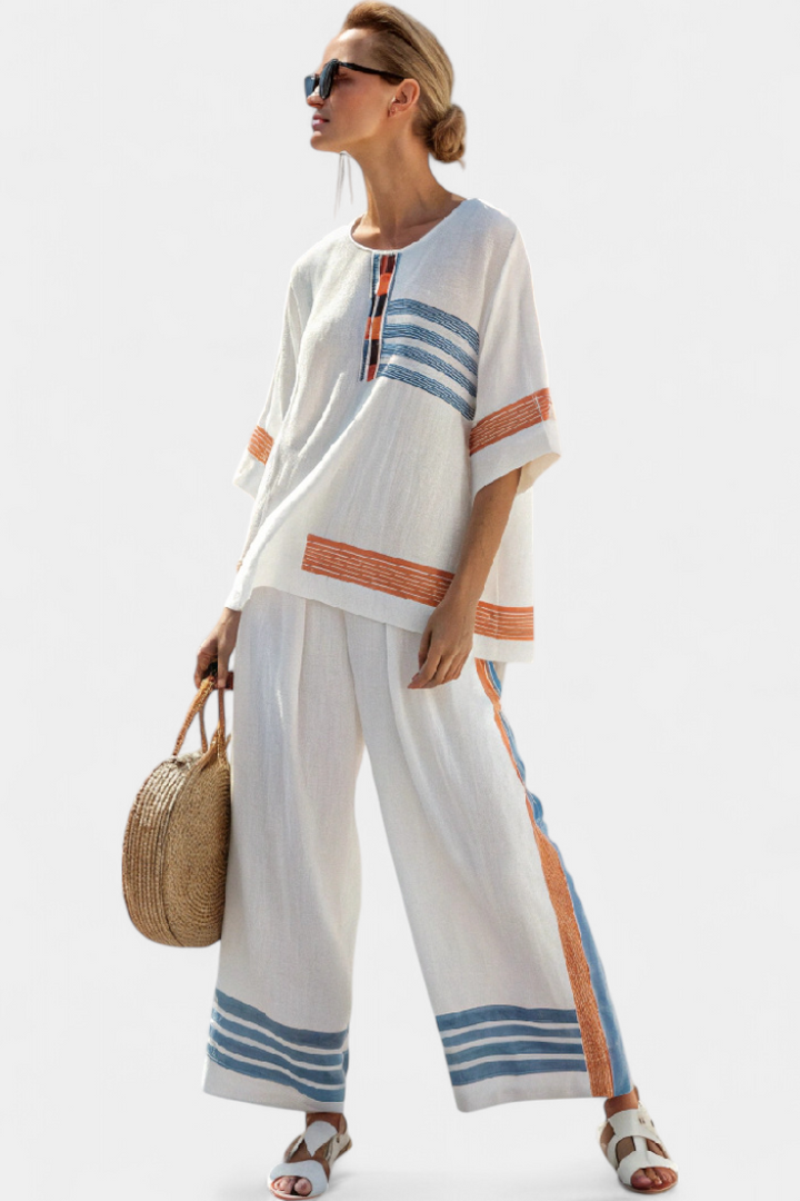 Valérie | Ensemble ethnique Margo Blanc Bleu Orange