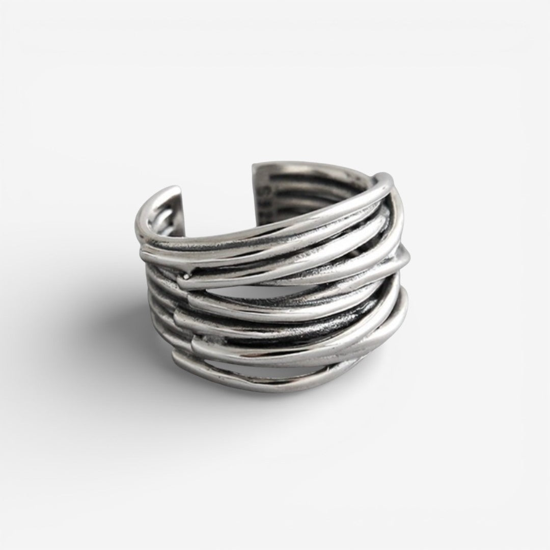 Bague ajustable en argent sterling 925 en couches