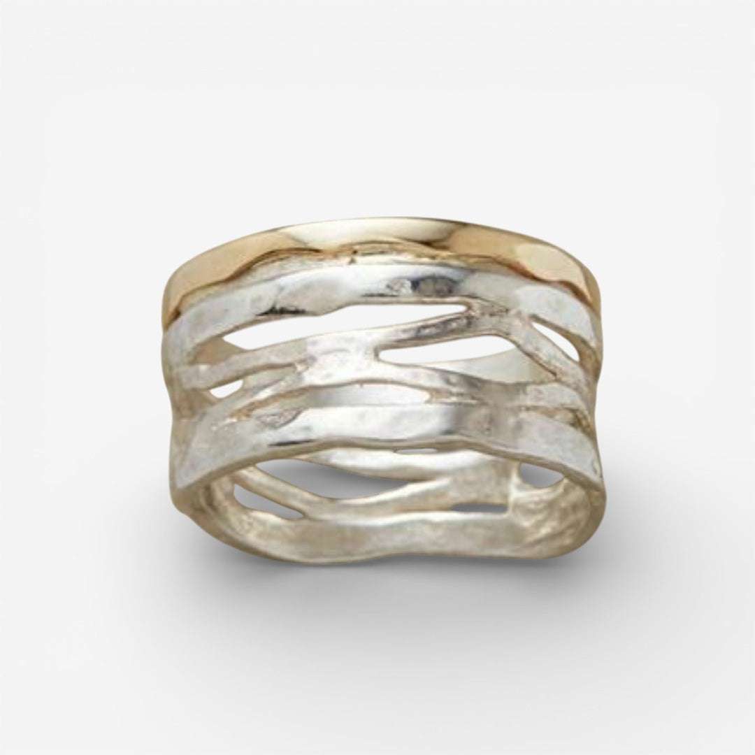 Bague creuse vintage en or et argent