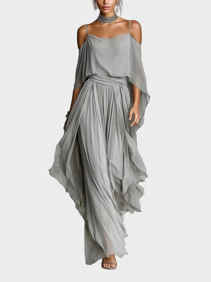 Suzanne - Ensemble gris avec top à bretelles et pantalons légers