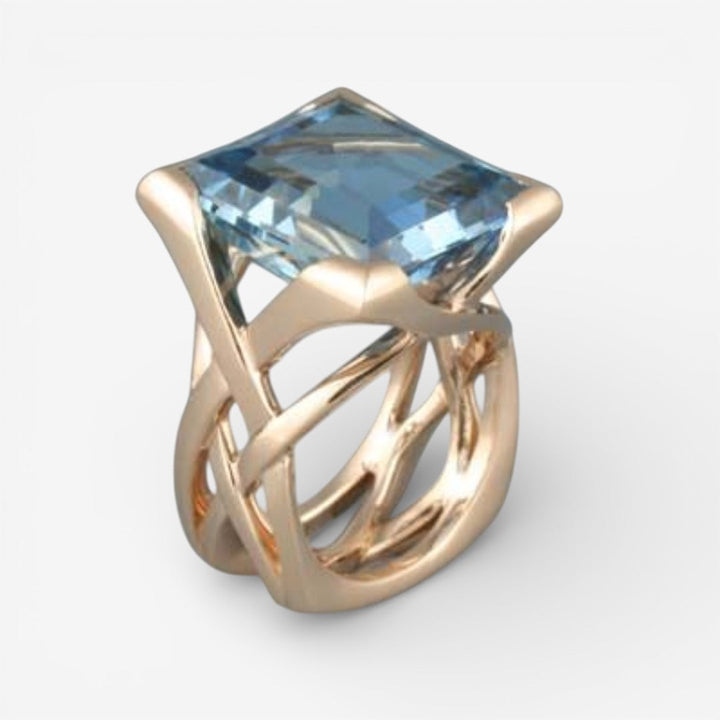 Bague en Or Rose avec Zirconium Bleu Vintage