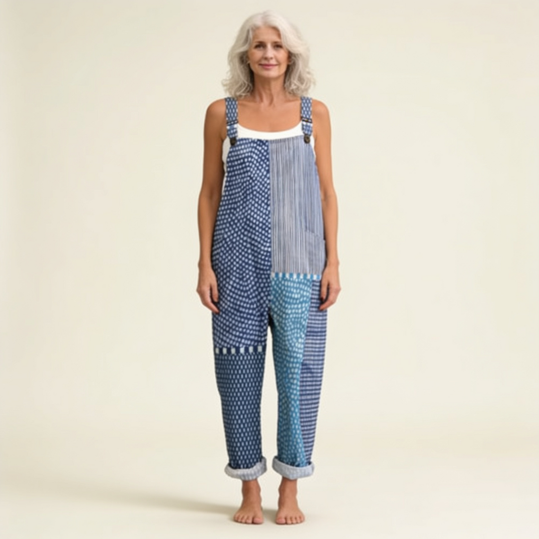 Isaline | patchwork bleu graphique élancée