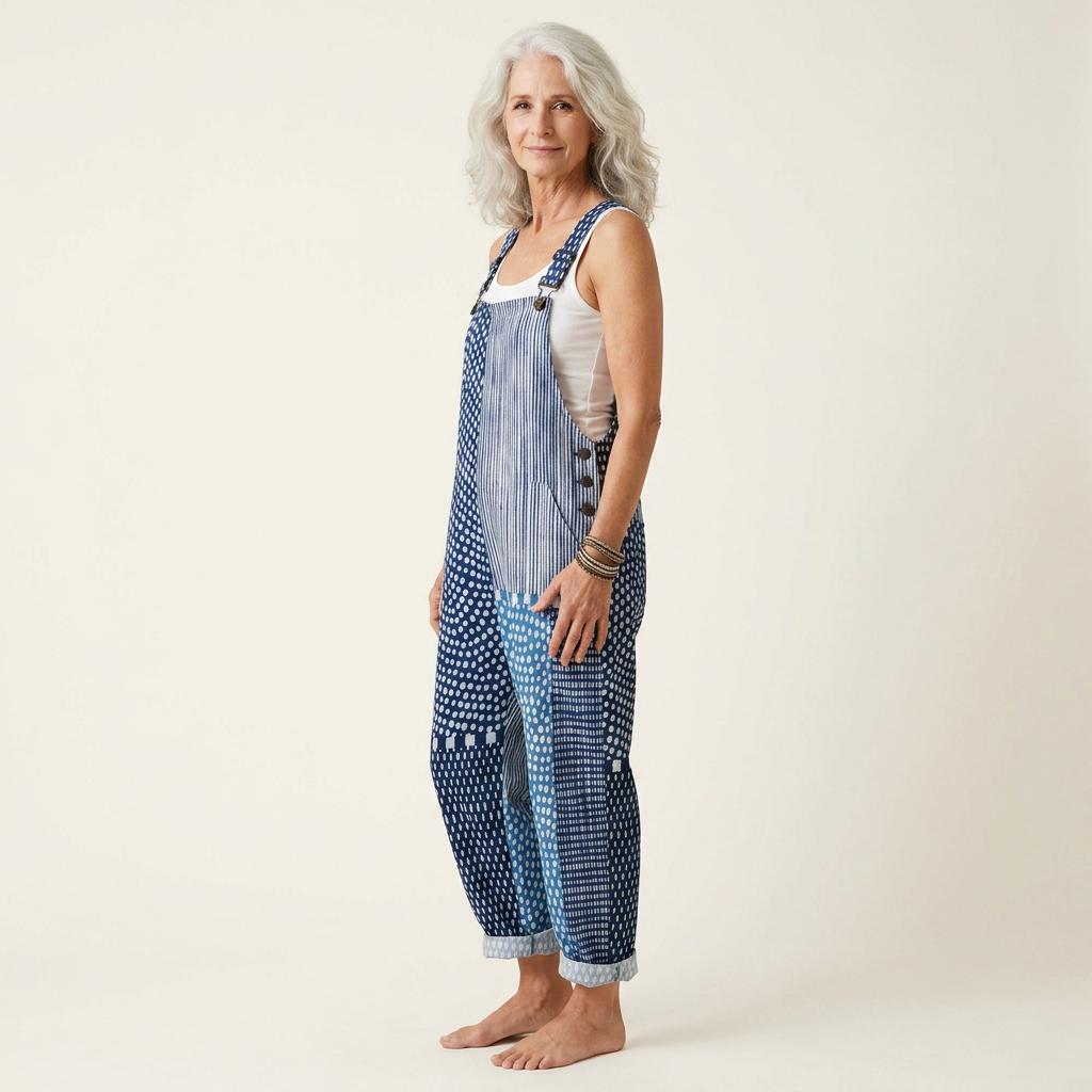 Isaline | patchwork bleu graphique élancée