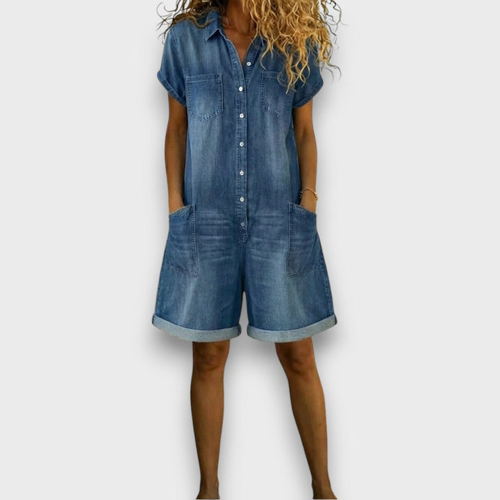Tess | Salopette courte en coton effet denim