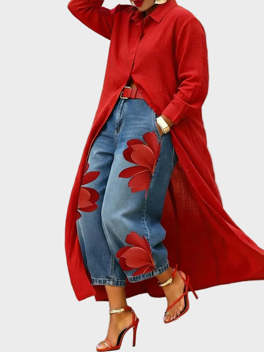 Daniella - Robe en lin & Ensemble en denim fleuri