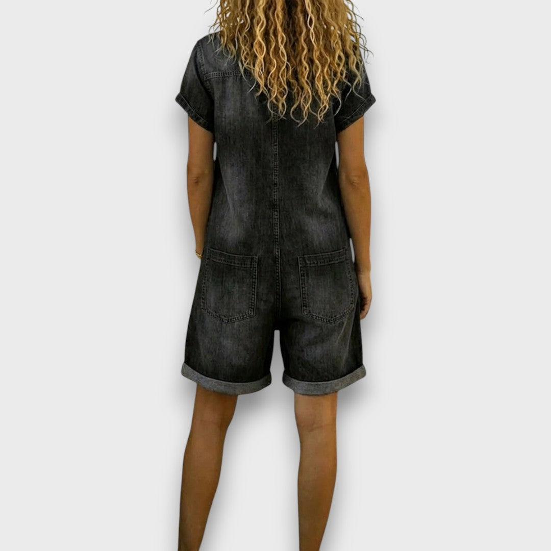 Tess | Salopette courte en coton effet denim