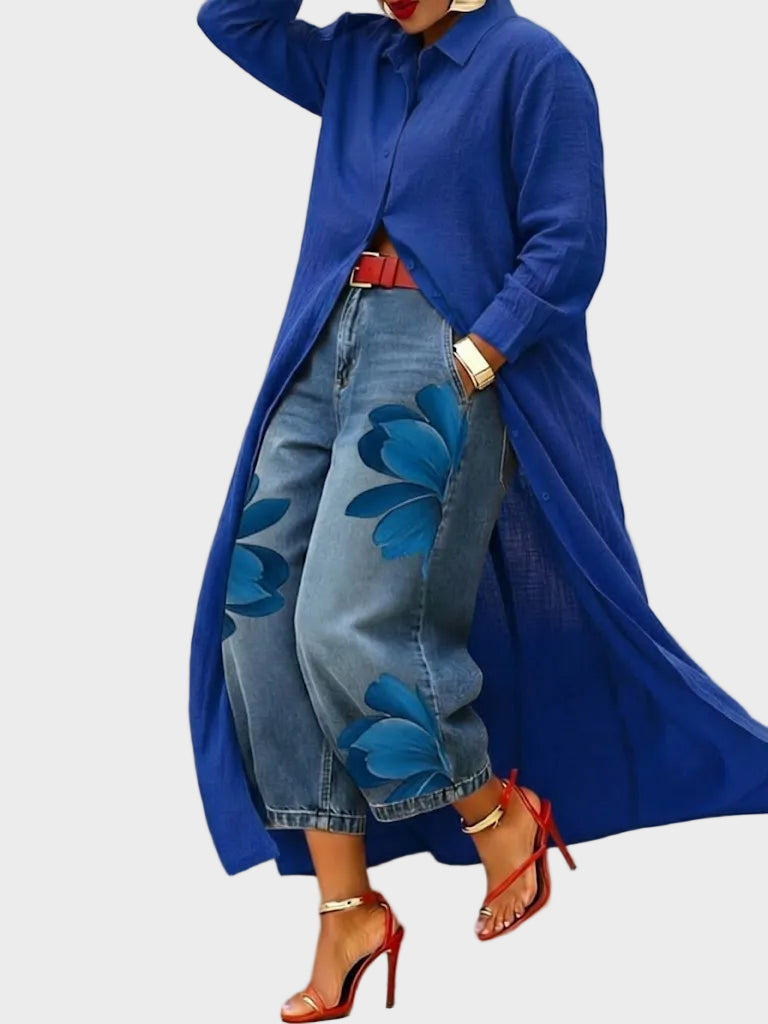 Daniella - Robe en lin & Ensemble en denim fleuri