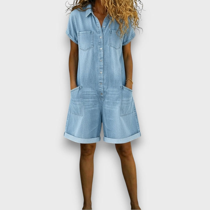 Tess | Salopette courte en coton effet denim