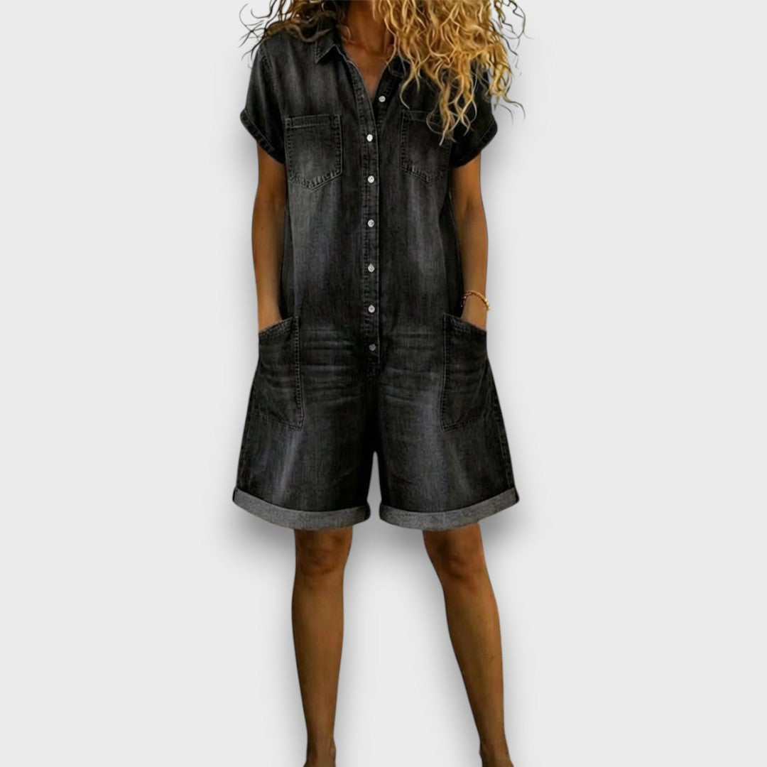 Tess | Salopette courte en coton effet denim