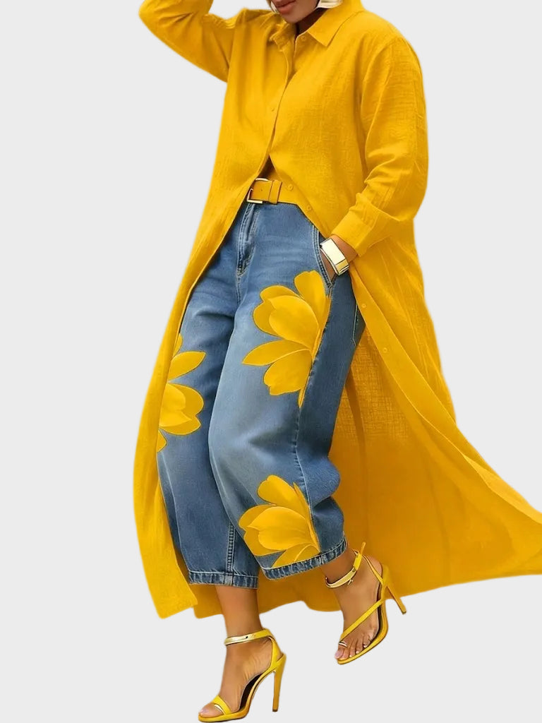 Daniella - Robe en lin & Ensemble en denim fleuri