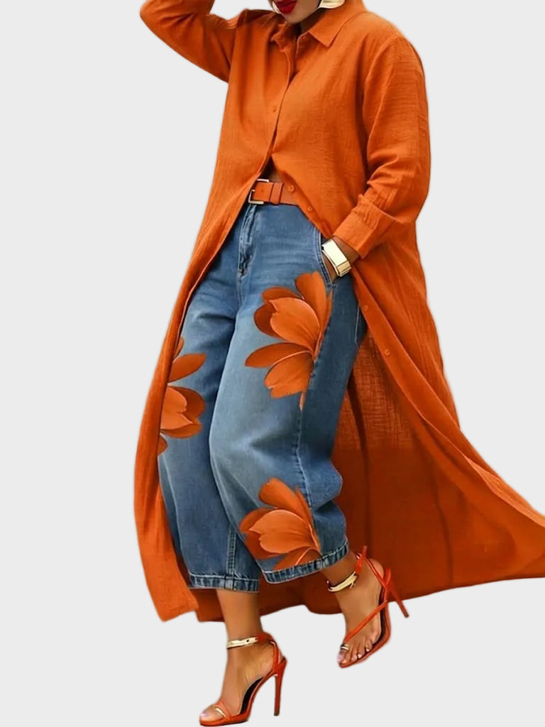 Daniella - Robe en lin & Ensemble en denim fleuri