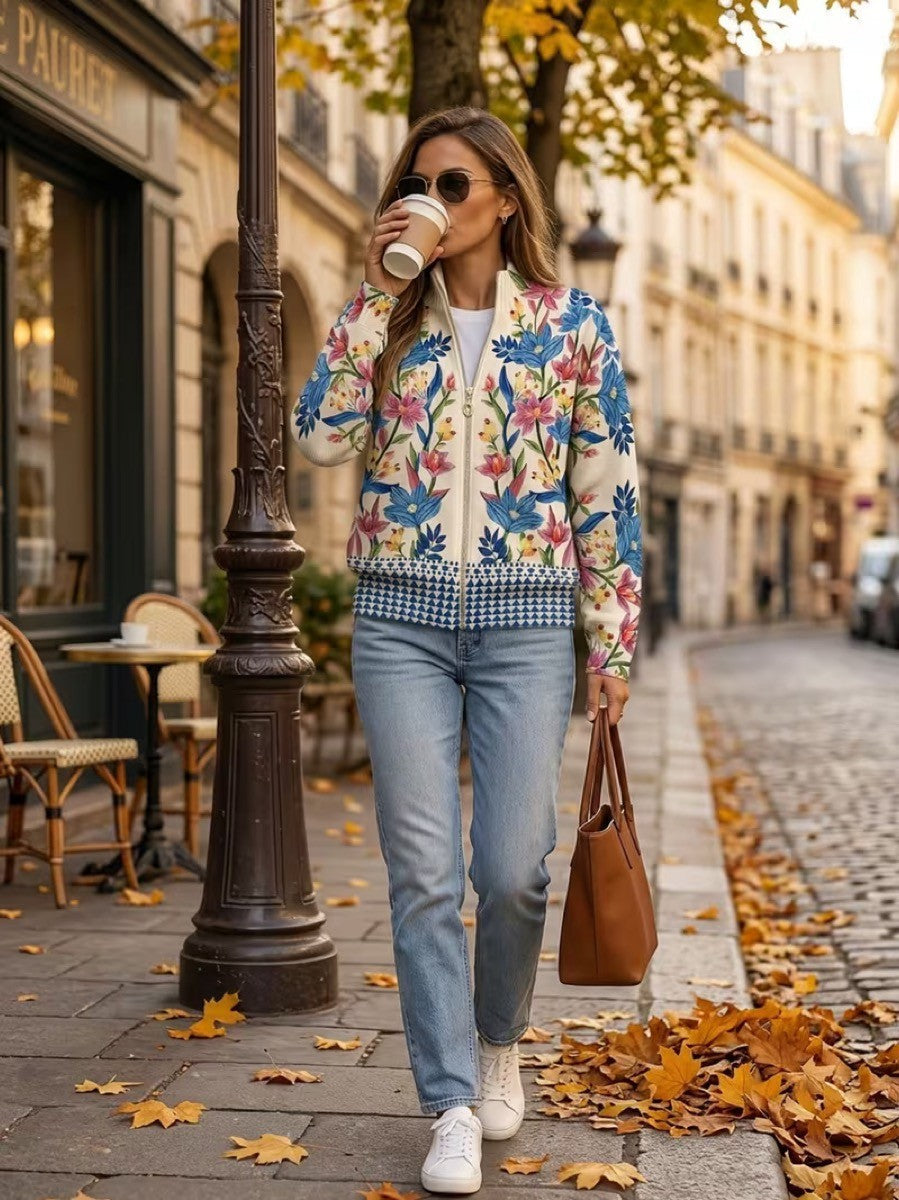Théa - Cardigan Floral à Zip de Jardin Botanique