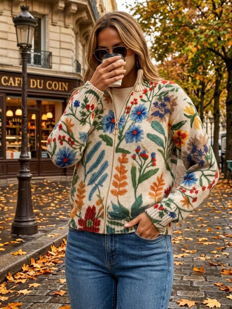 Théa - Cardigan Floral à Zip de Jardin Botanique