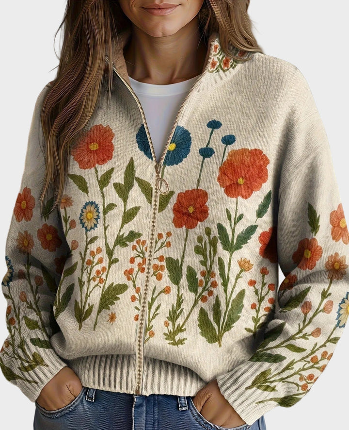 Renée - Cardigan zippé à fleurs sauvages